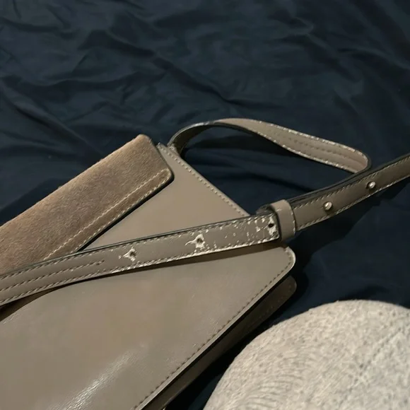 Chloe Suede Calfskin Small Faye Shoulder Bag Motty Grey Worn Suede Taupe Button